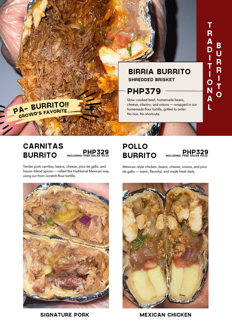 Taco Tambayan 2026 menu: Burritos