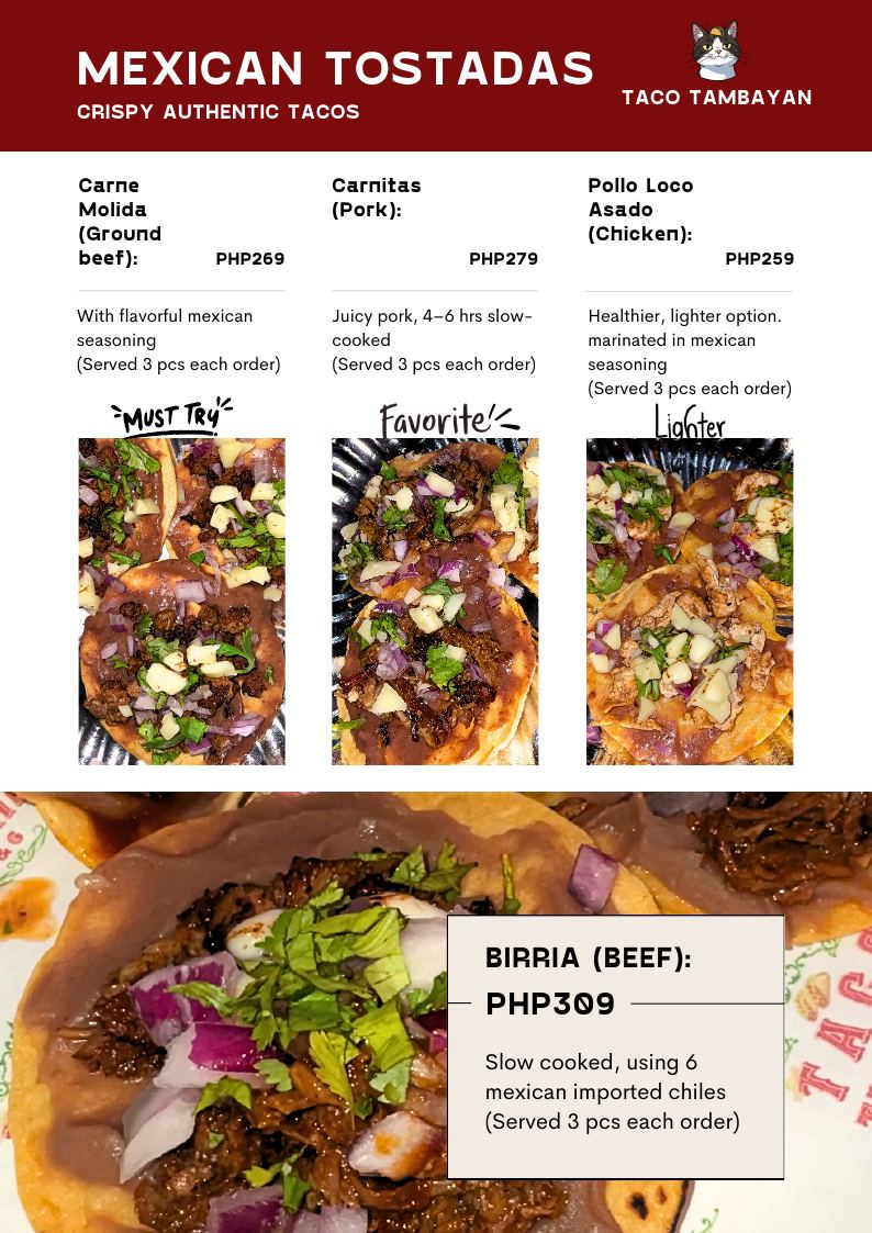Taco Tambayan 2026 menu: Mexican Tostadas